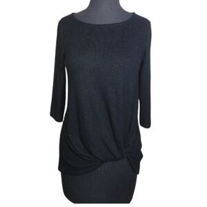 Gibson twist front knit top black 3/4 sleeve crew neck size XXS